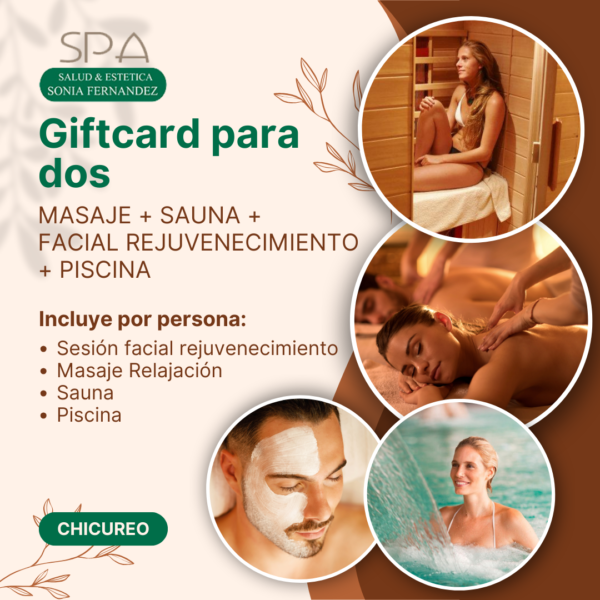 Giftcard para dos relajacion sauna facial y piscina